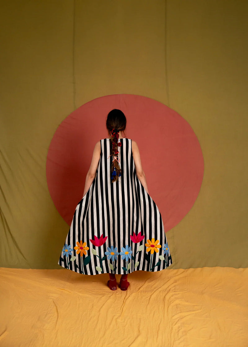 Mali Simp Dress-Black and Multicolour chanderi dress by Ka-Sha in multicolor for women in Singapore