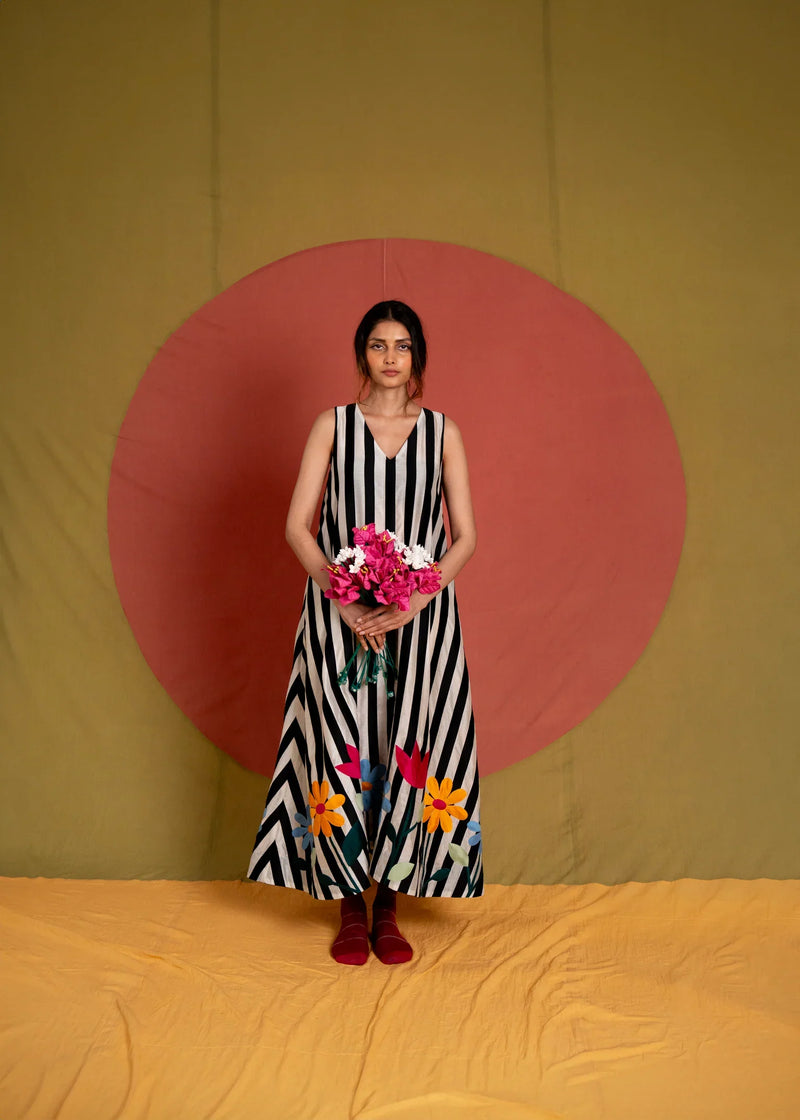 Mali Simp Dress-Black and Multicolour chanderi dress by Ka-Sha in multicolor for women in Singapore
