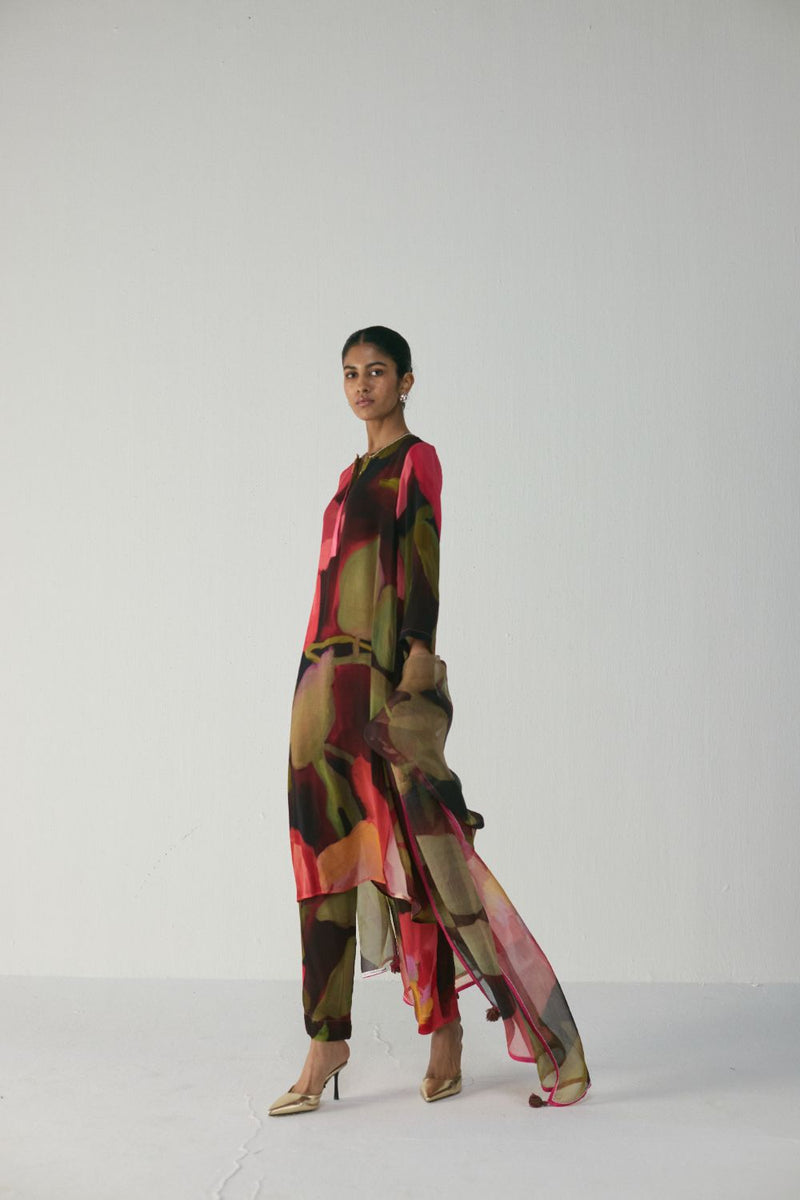 Manhattan Long Crepe Kurta Set mul by YAM in multi color for women in Singapore