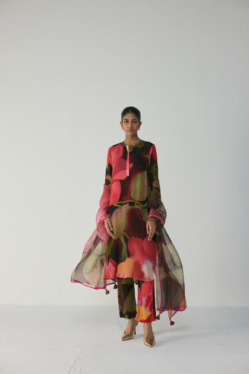 Manhattan Long Crepe Kurta Set mul by YAM in multi color for women in Singapore