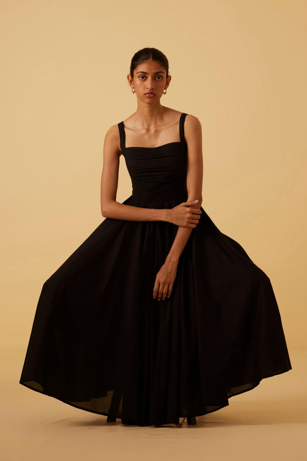 The Summer House Manoor black organic cotton dThe Summer House Manoor black organic cotton dress with yoke detail and full flareress with yoke detail and full flare