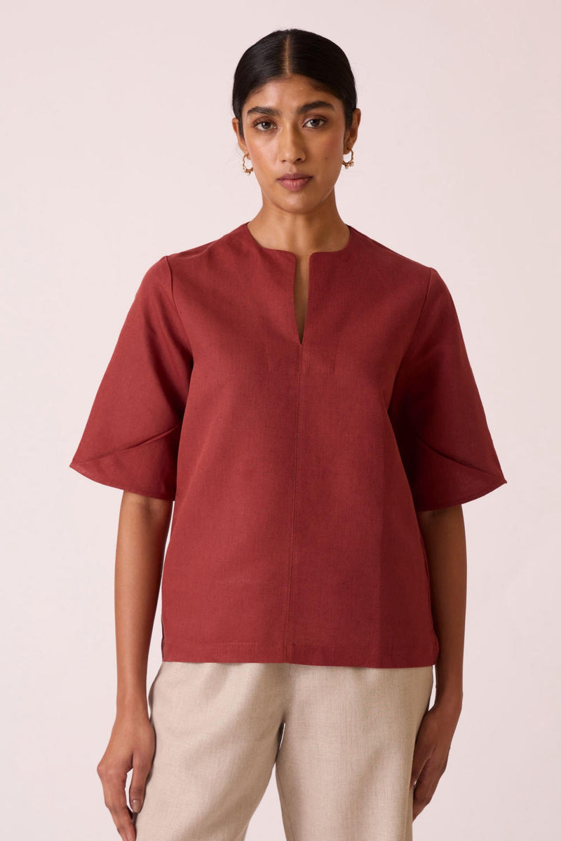 Manu Umber Linen Cotton Top cotton by The Summer House for women in Singapore