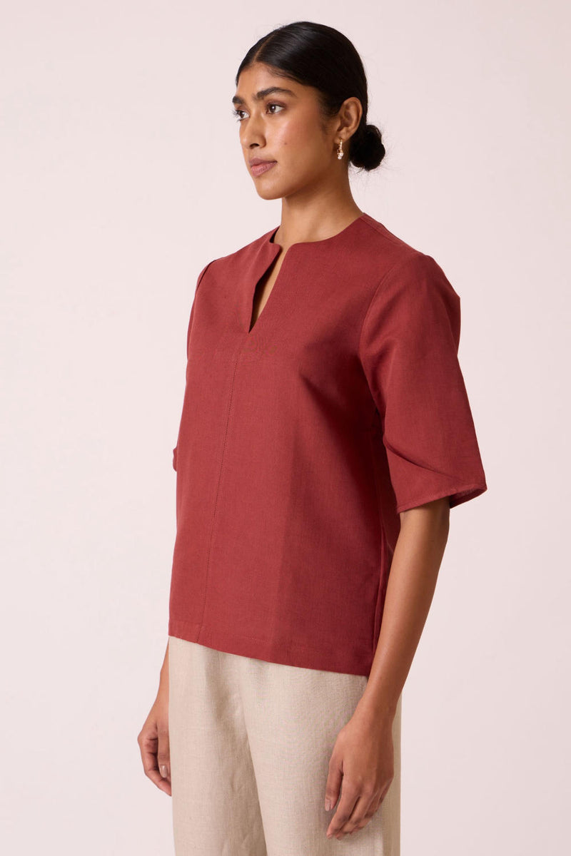 Manu Umber Linen Cotton Top cotton by The Summer House for women in Singapore
