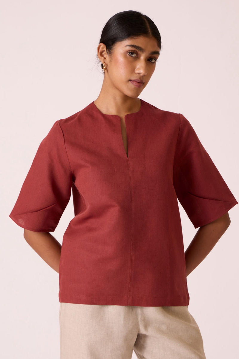 Manu Umber Linen Cotton Top cotton by The Summer House for women in Singapore