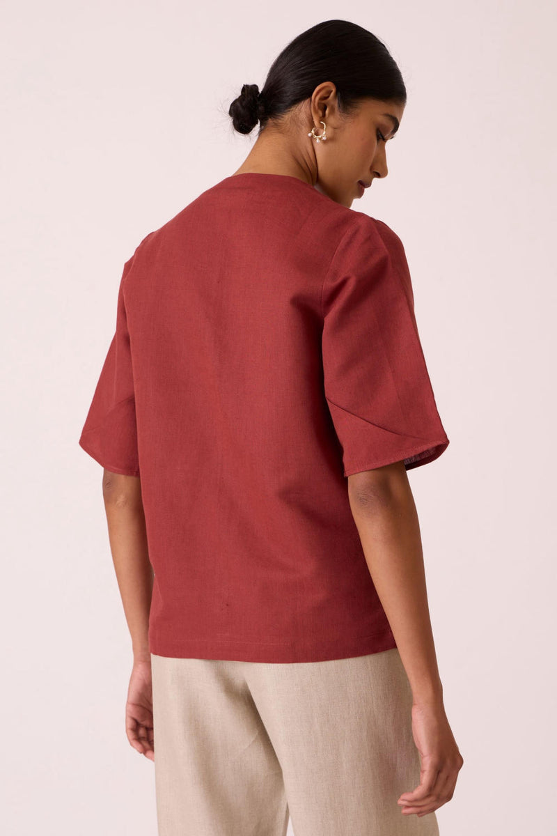 Manu Umber Linen Cotton Top cotton by The Summer House for women in Singapore