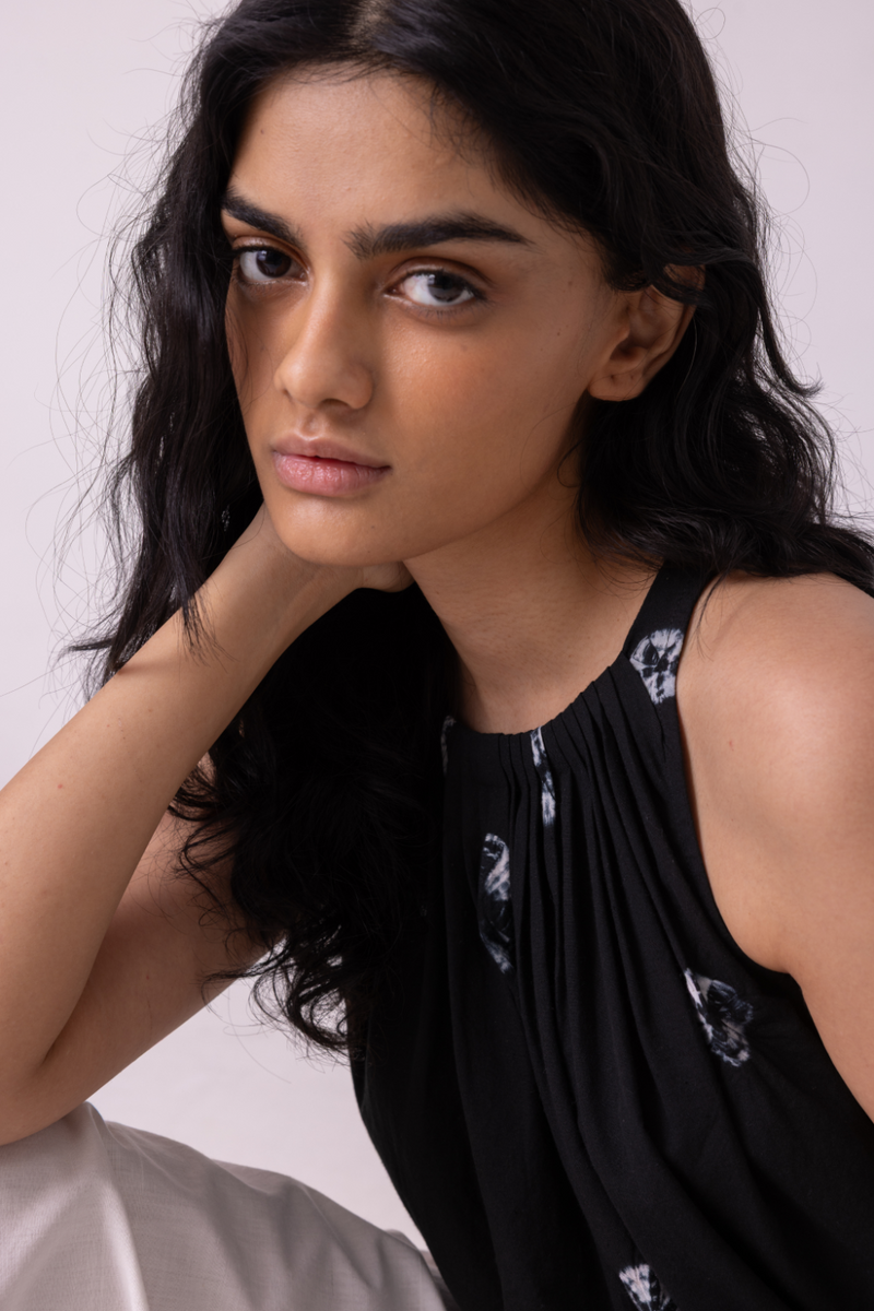 Margo Black Bandhani Handwoven Top cotton by The Summer House for women in Singapore