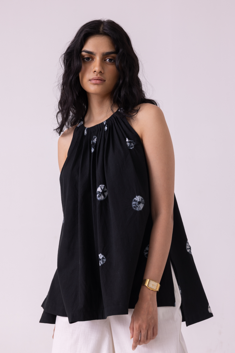 Margo Black Bandhani Handwoven Top cotton by The Summer House for women in Singapore