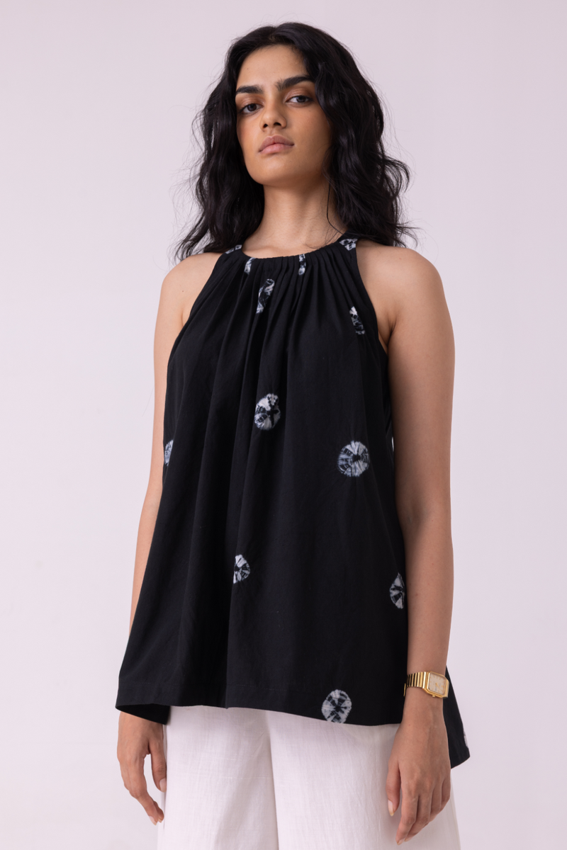 Margo Black Bandhani Handwoven Top cotton by The Summer House for women in Singapore