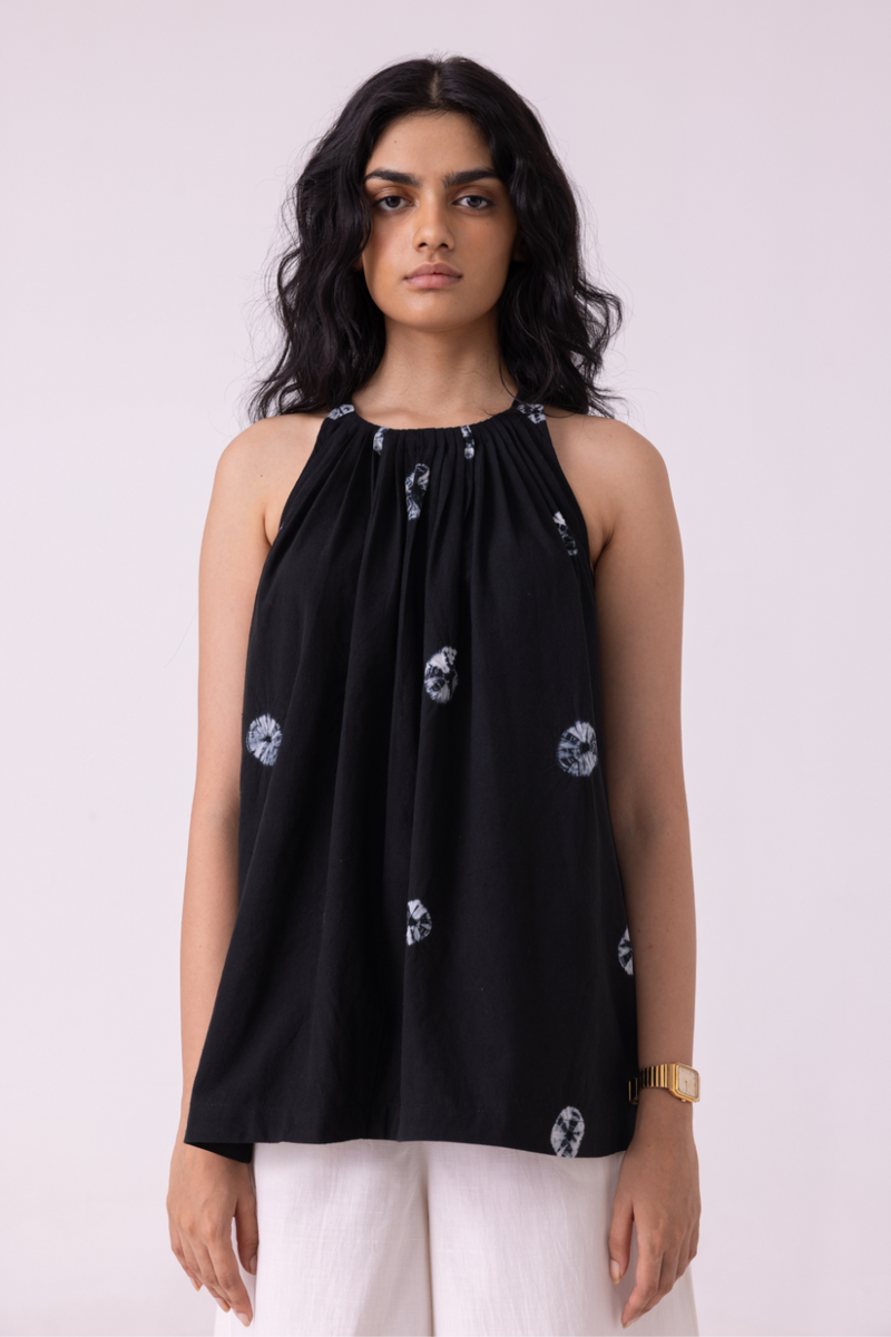 Margo Black Bandhani Handwoven Top cotton by The Summer House for women in Singapore