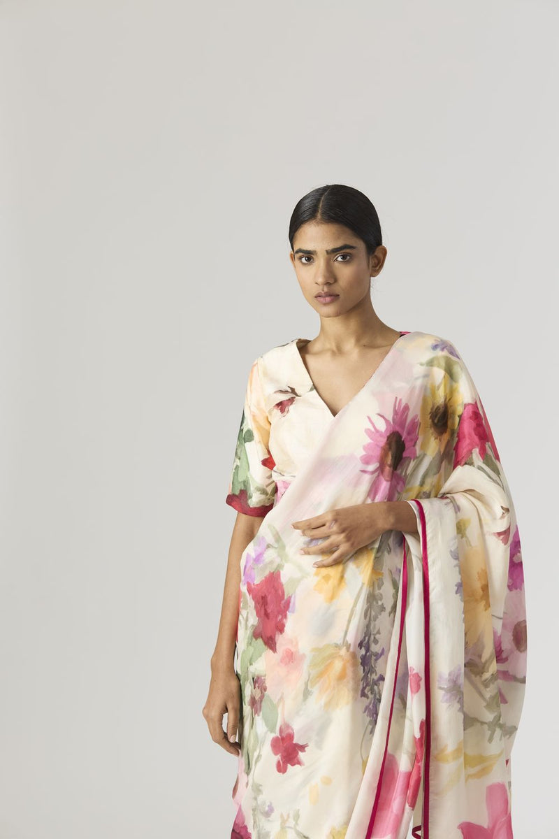 MARIA SAREE linen by Yam in white color for women in Singapore