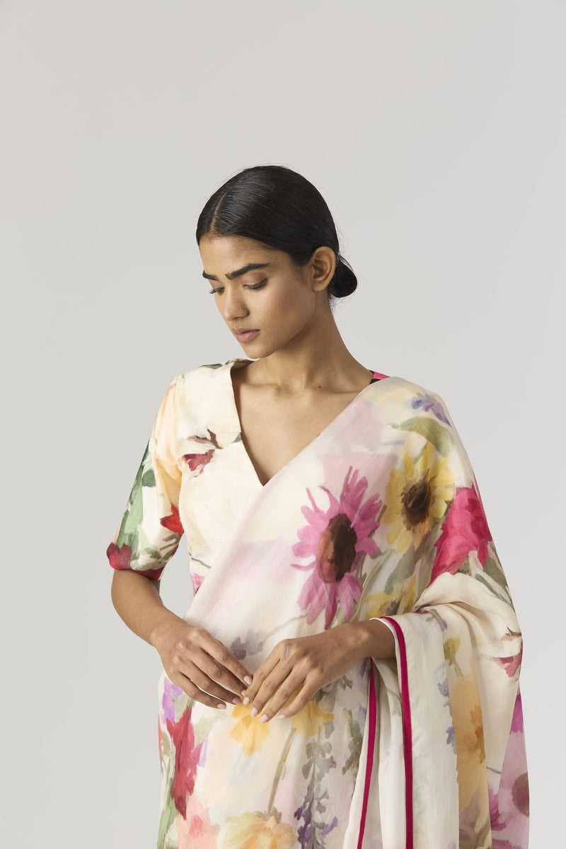 MARIA SAREE linen by Yam in white color for women in Singapore