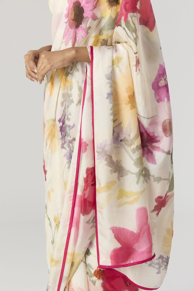 MARIA SAREE linen by Yam in white color for women in Singapore