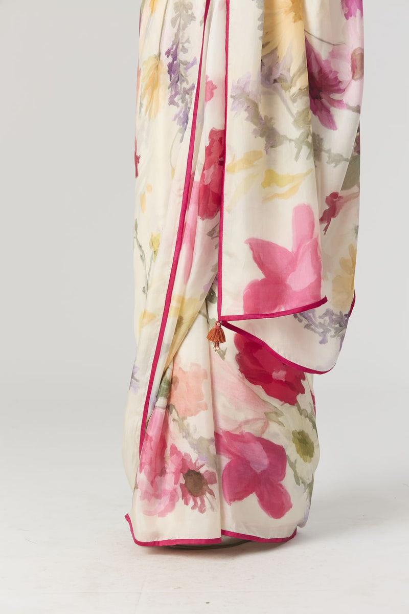 MARIA SAREE linen by Yam in white color for women in Singapore