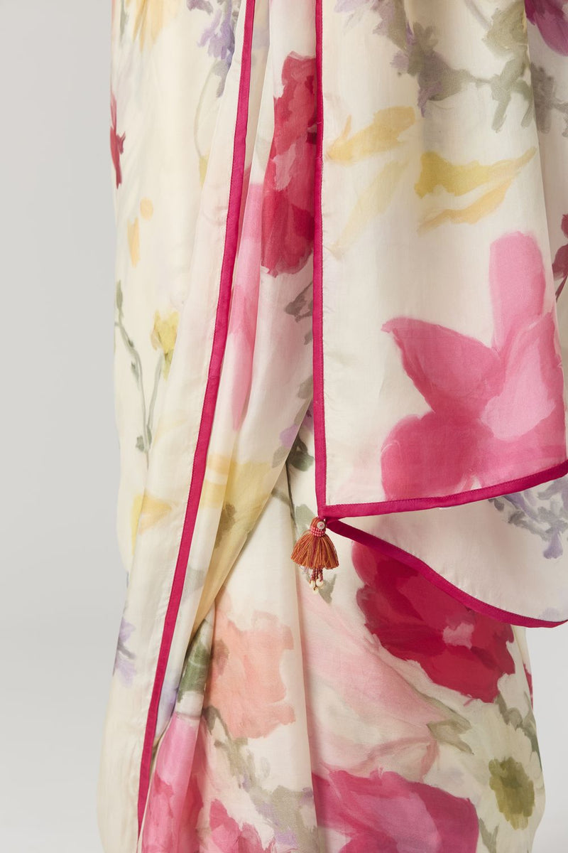 MARIA SAREE linen by Yam in white color for women in Singapore