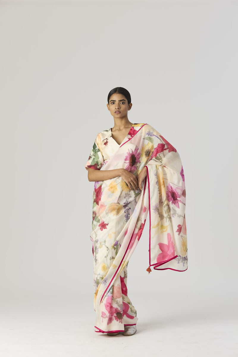 MARIA SAREE linen by Yam in white color for women in Singapore
