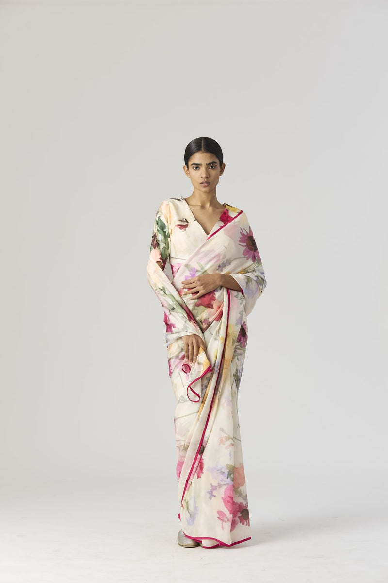 MARIA SAREE linen by Yam in white color for women in Singapore