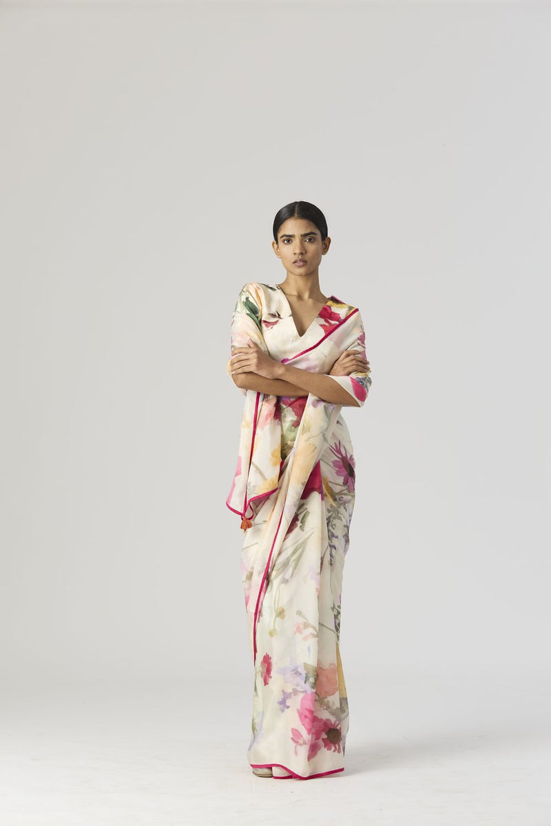 MARIA SAREE linen by Yam in white color for women in Singapore