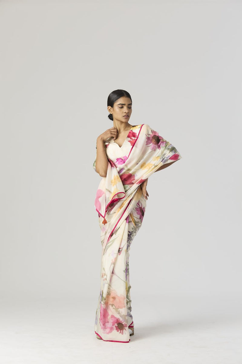 MARIA SAREE linen by Yam in white color for women in Singapore