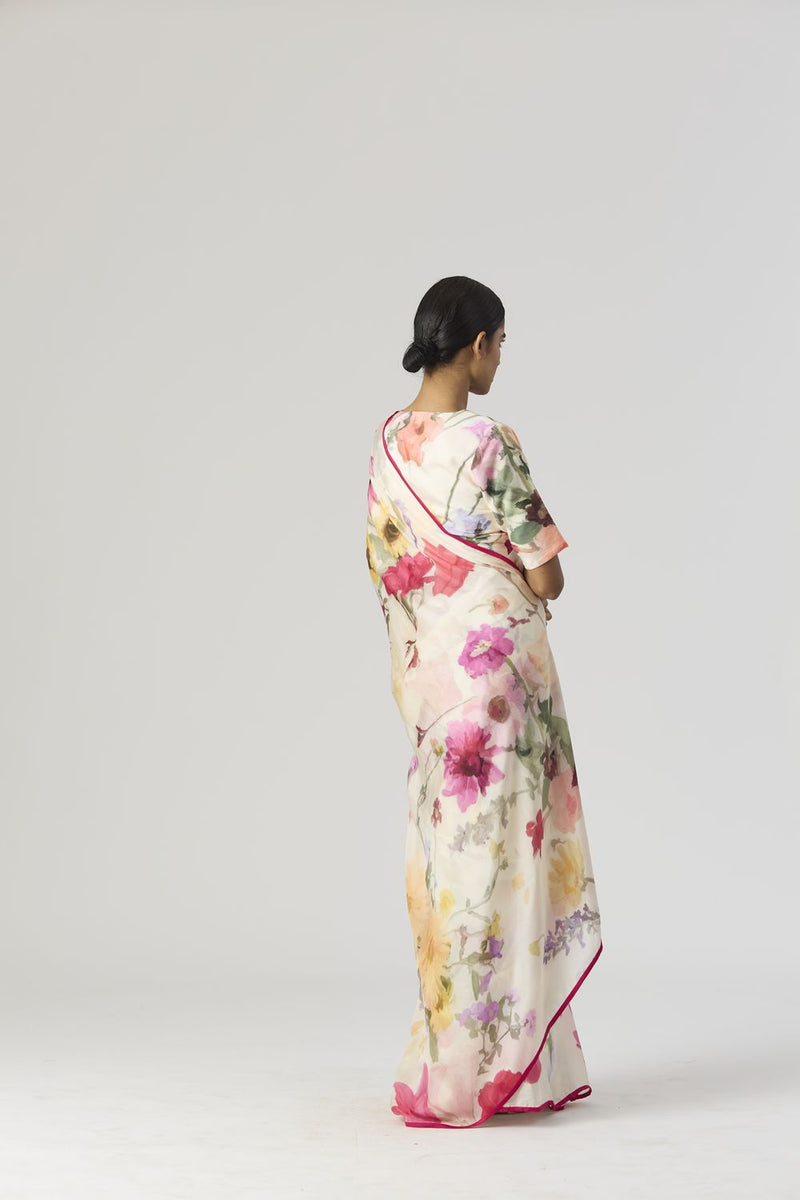 MARIA SAREE linen by Yam in white color for women in Singapore