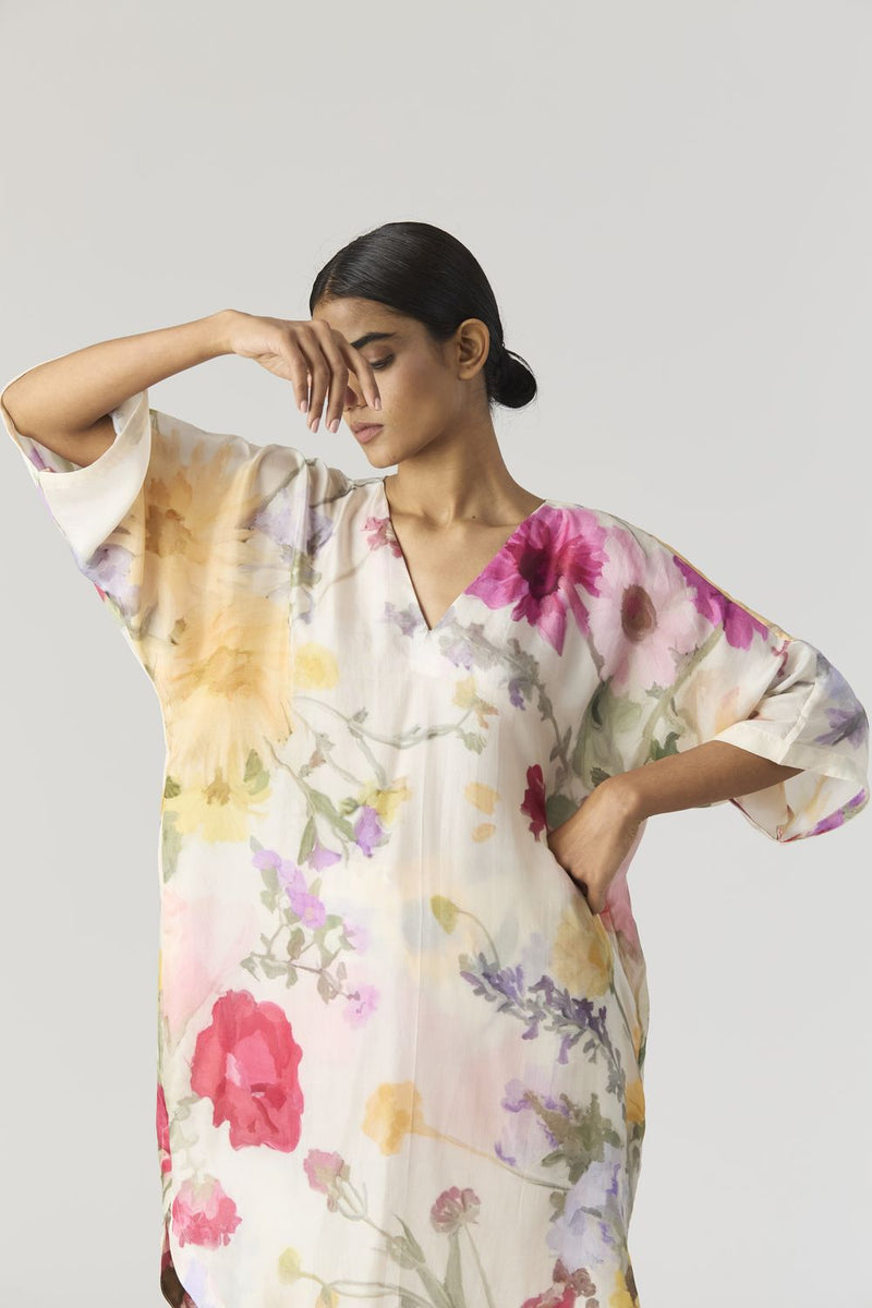 MARIA SHORT KAFTAN SET silk by Yam in white color for women in Singapore