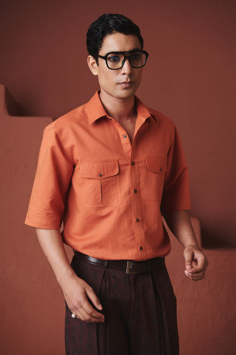 Marigold Co Linen Men's Flap Pocket Shirt