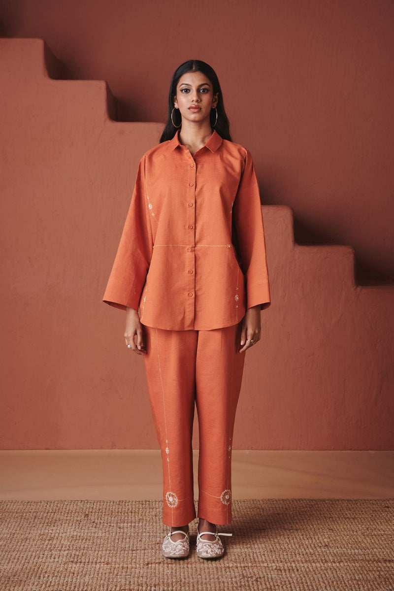 Marigold Co Linen Oversized Flared Shirt Set