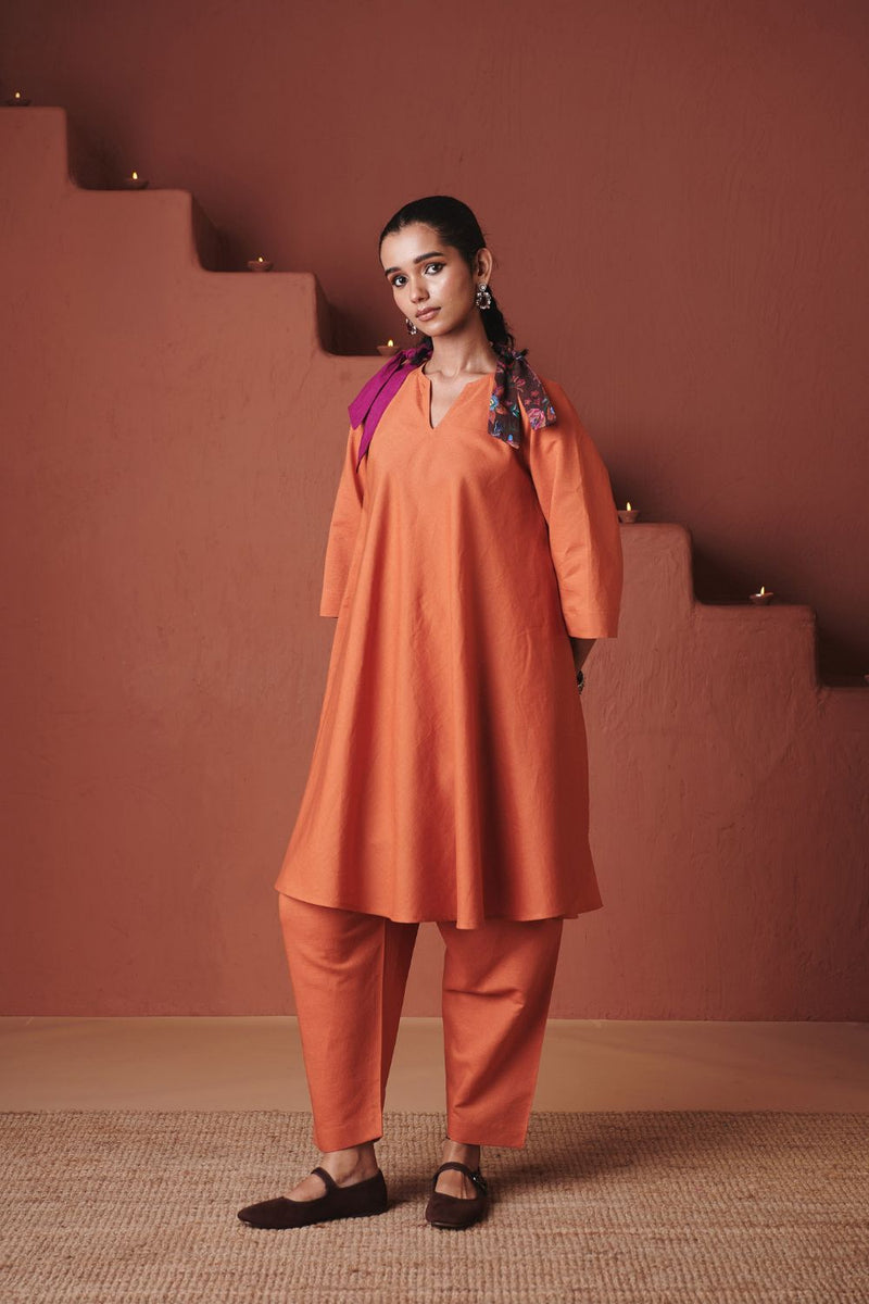 Marigold Co Linen Pheran Kurta Set