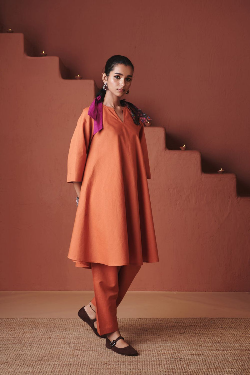Marigold Co Linen Pheran Kurta Set