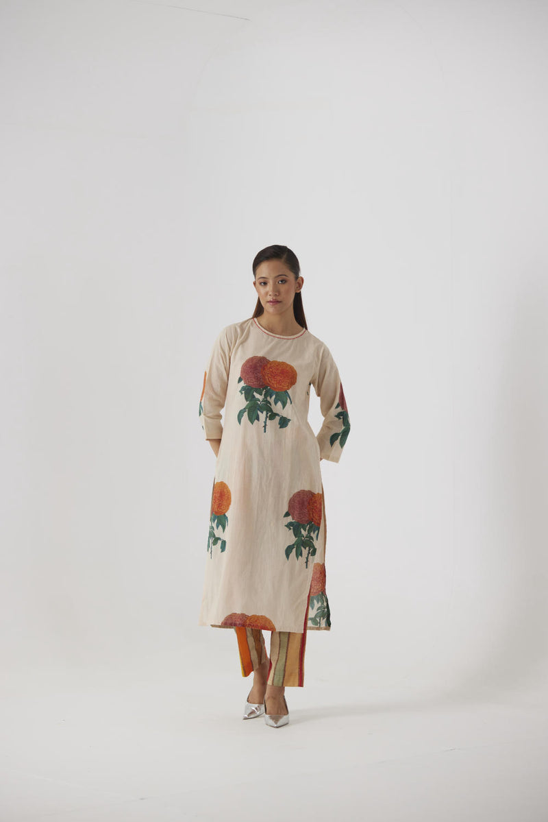 MARIGOLD LONG KURTA SET cotton by Yam in beige color for women in Singapore