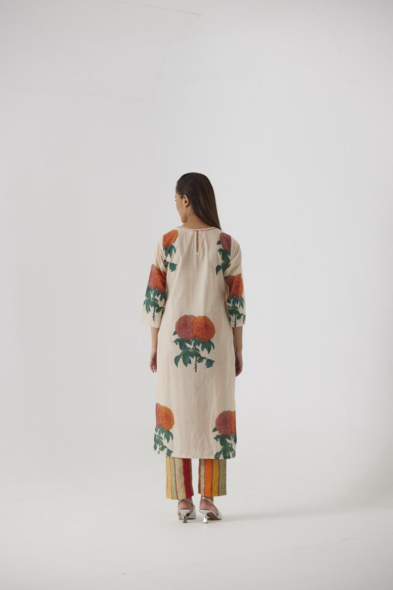 MARIGOLD LONG KURTA SET cotton by Yam in beige color for women in Singapore