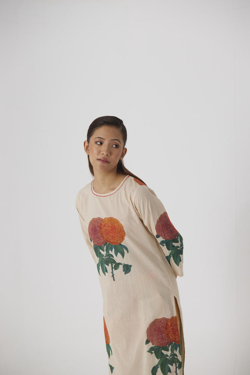 MARIGOLD LONG KURTA SET cotton by Yam in beige color for women in Singapore