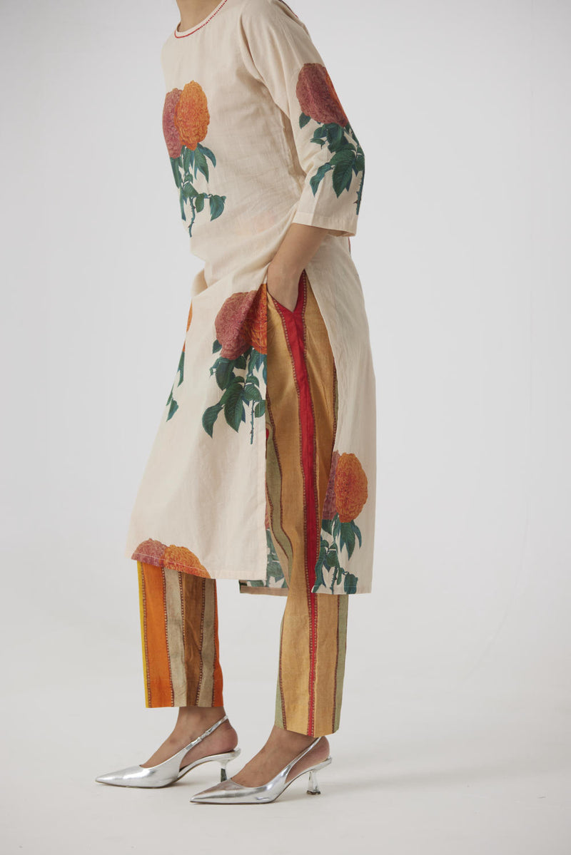 MARIGOLD LONG KURTA SET cotton by Yam in beige color for women in Singapore