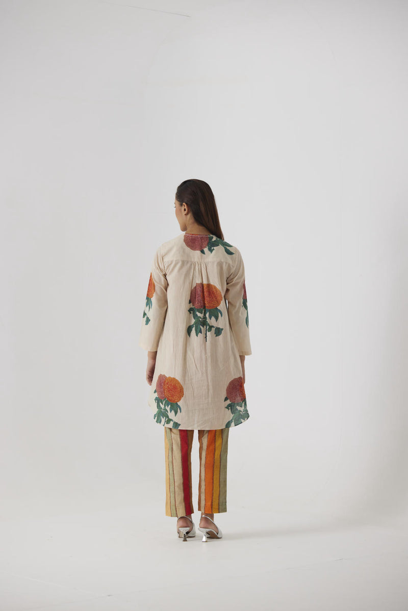 MARIGOLD SOLID SHORT KURTA SET cotton by Yam in beige color for women in Singapore