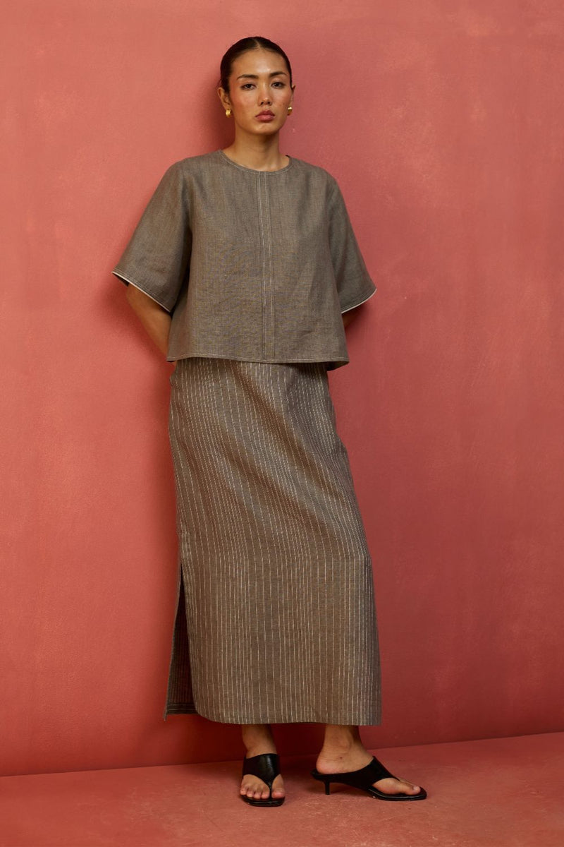 Mariko Crop Linen Top - Grey by Manan for in Singapore