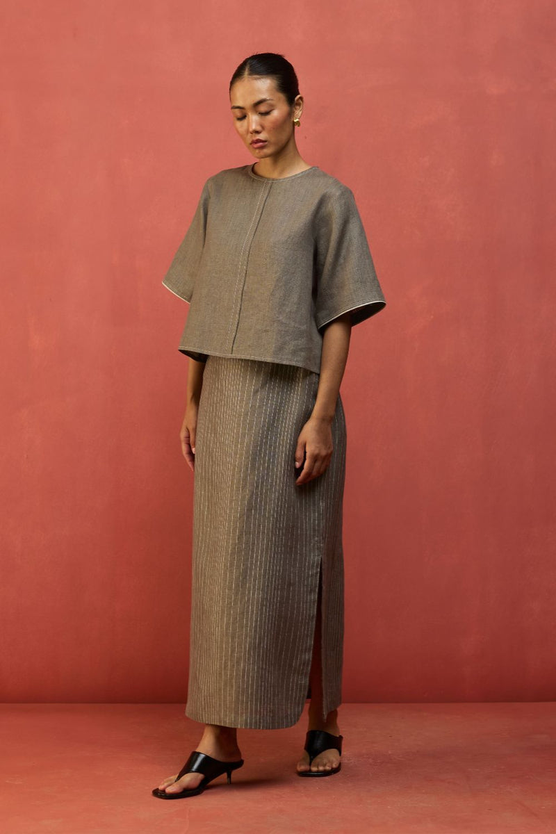 Mariko Crop Linen Co-ord Set - Grey by Manan for in Singapore