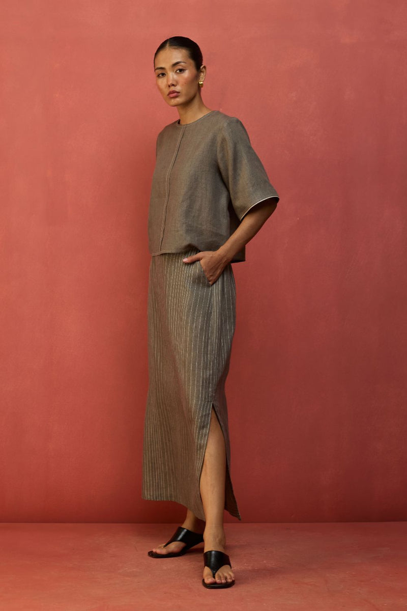 Mariko Crop Linen Top - Grey by Manan for in Singapore