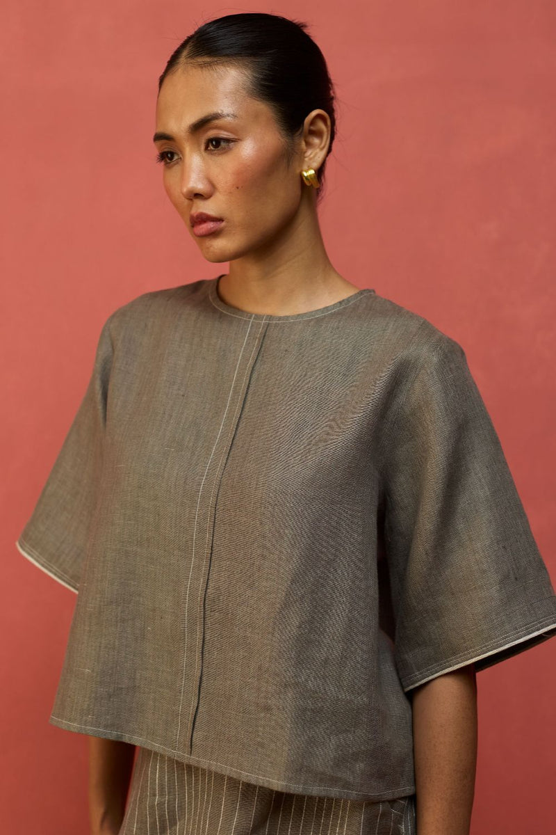 Mariko Crop Linen Top - Grey by Manan for in Singapore