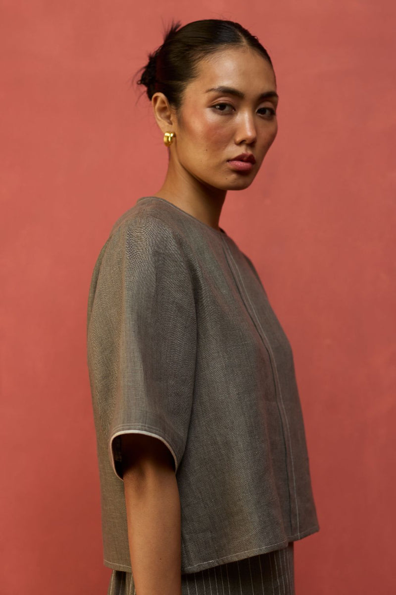 Mariko Crop Linen Top - Grey by Manan for in Singapore