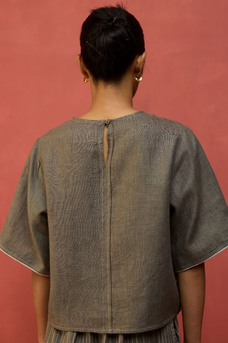Mariko Crop Linen Co-ord Set - Grey by Manan for in Singapore
