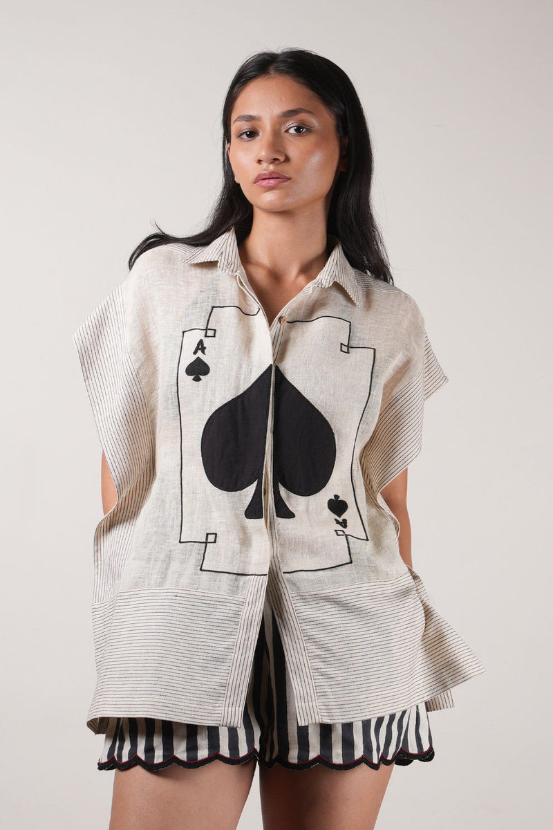 Mati Ace Set-Oatmeal (2 PCS) linen co-ord set by in beige for women in Singapore