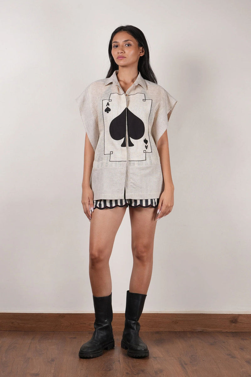 Mati Ace Shirt-Oatmeal linen top/shirt by in beige for women in Singapore