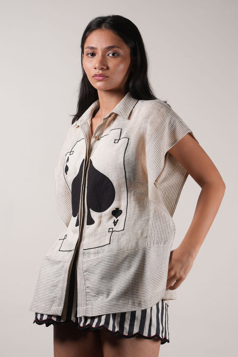 Mati Ace Shirt-Oatmeal linen top/shirt by in beige for women in Singapore