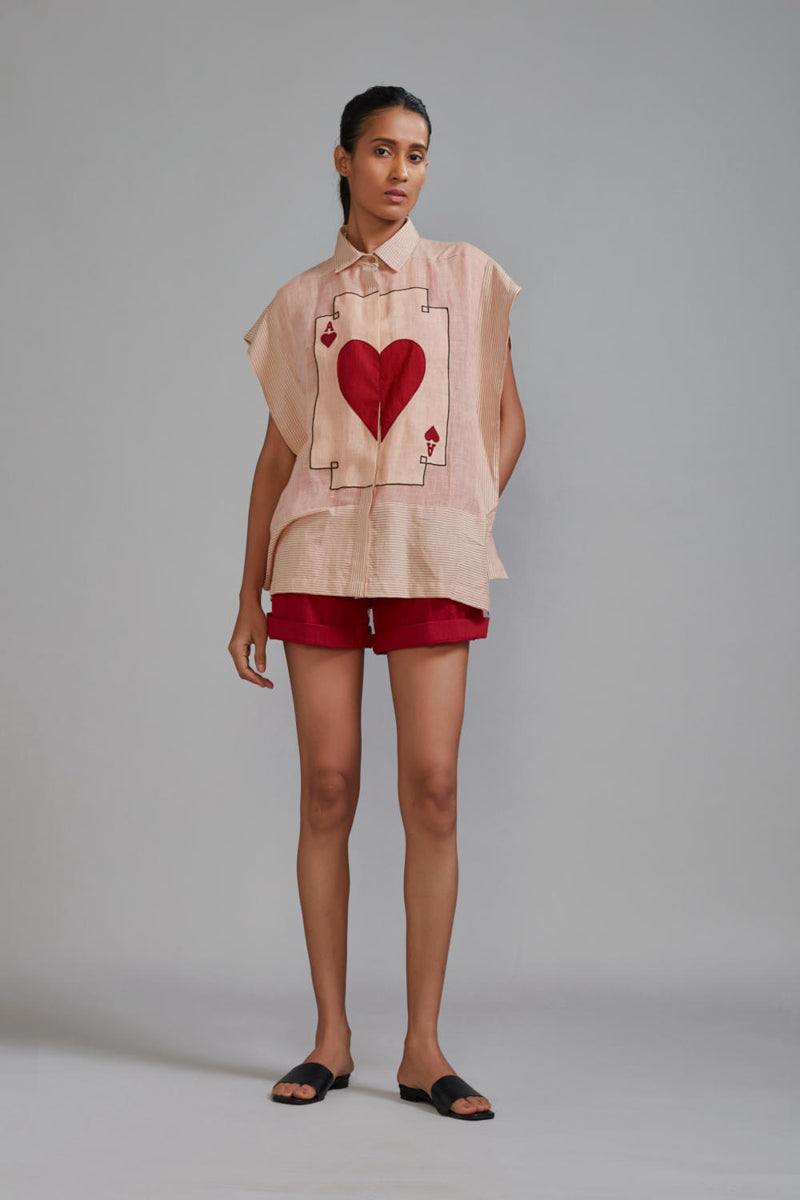 Mati Ace Shirt-Pink linen Top & Tunics by Mati in pink color for women in Singapore