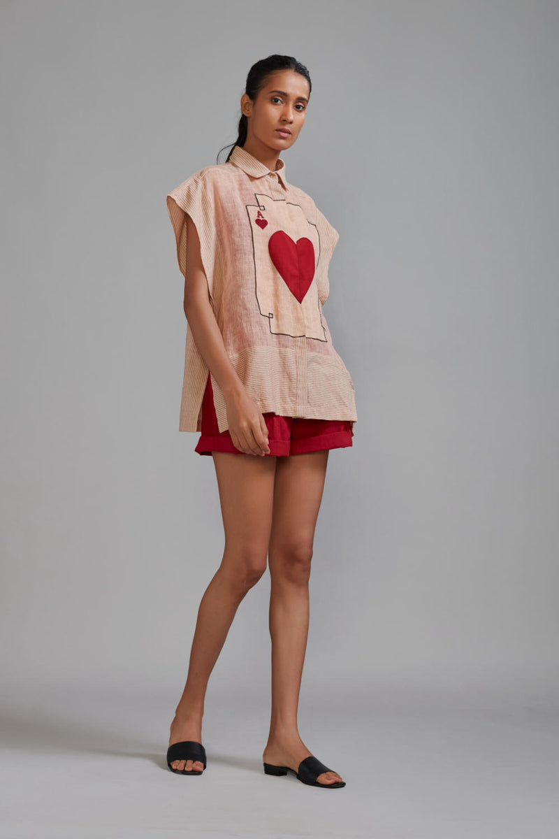 Mati Ace Shirt-Pink linen Top & Tunics by Mati in pink color for women in Singapore