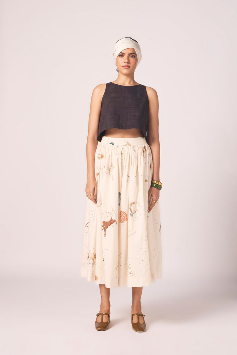 Maud Zodiac Print Cotton Skirt cotton by The Summer House for women in Singapore