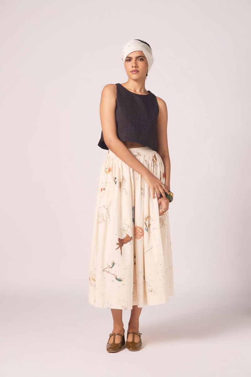 Maud Zodiac Print Cotton Skirt cotton by The Summer House for women in Singapore