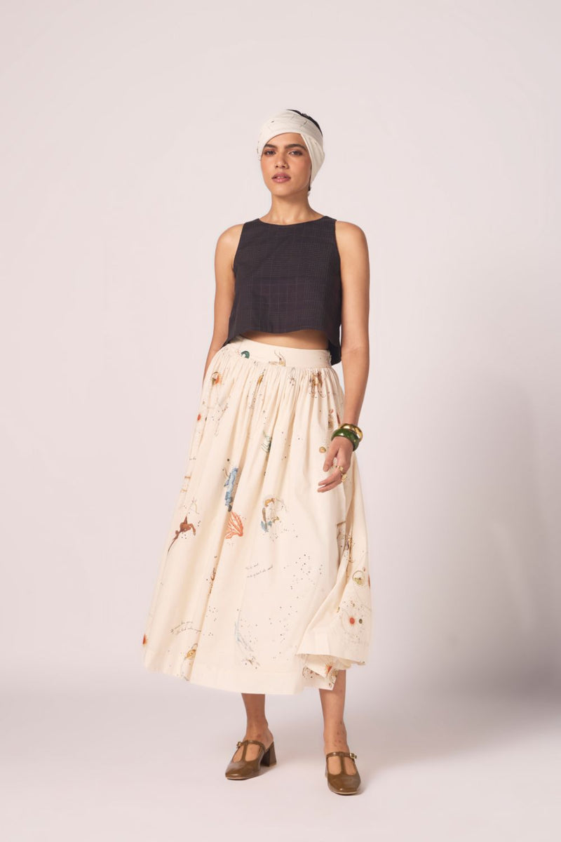 Maud Zodiac Print Cotton Skirt cotton by The Summer House for women in Singapore