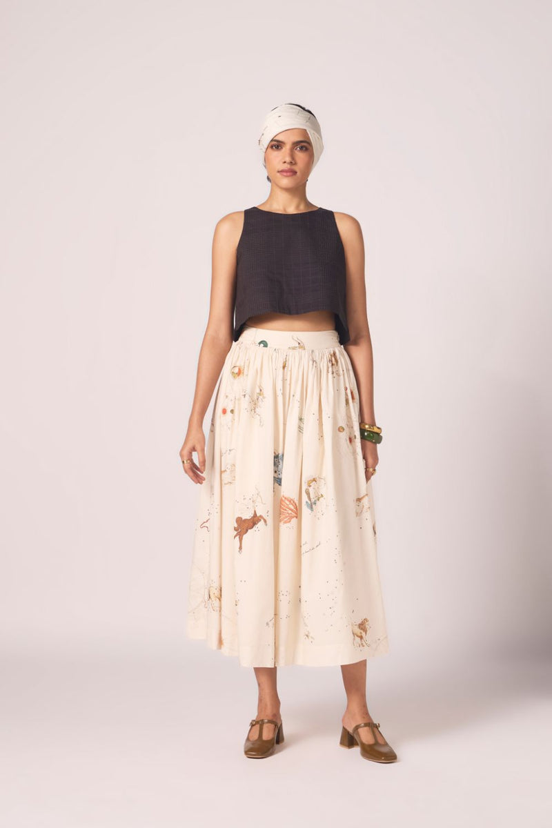Maud Zodiac Print Cotton Skirt cotton by The Summer House for women in Singapore