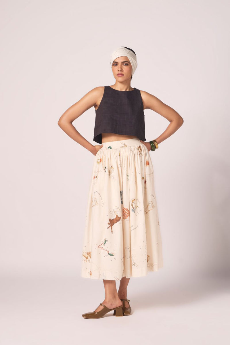 Maud Zodiac Print Cotton Skirt cotton by The Summer House for women in Singapore