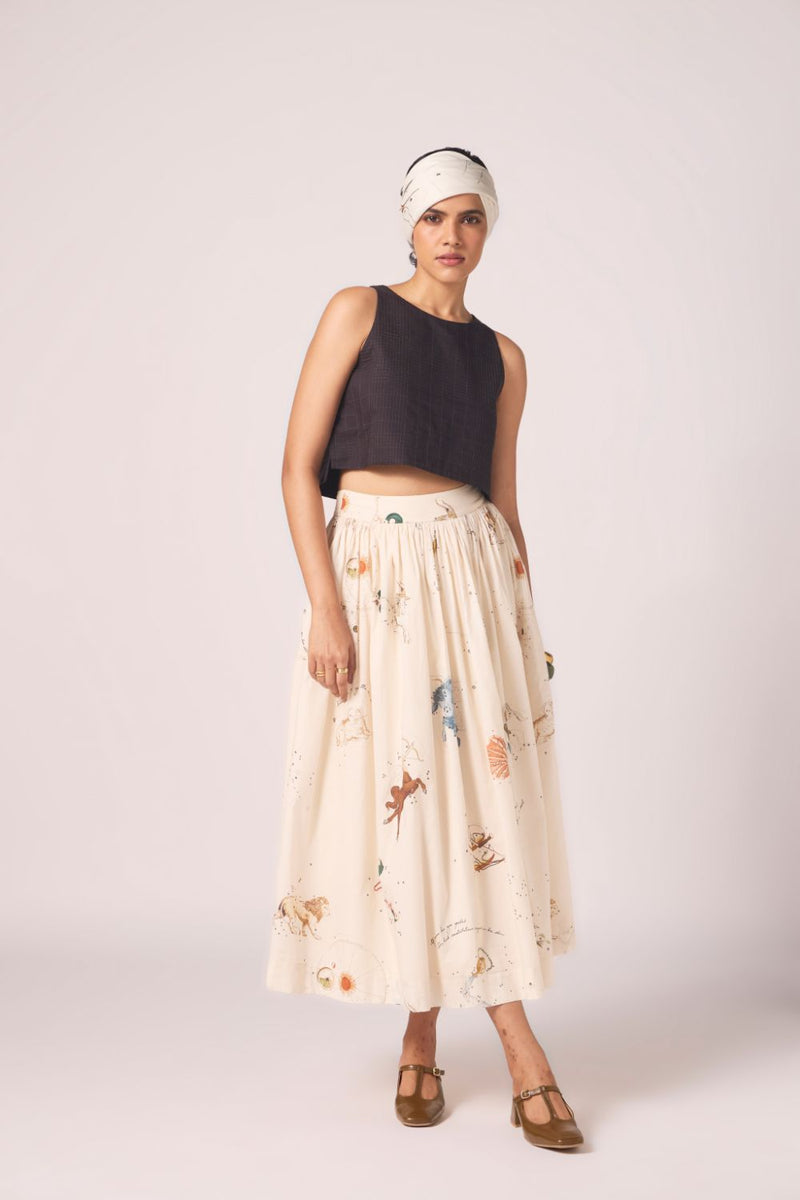 Maud Zodiac Print Cotton Skirt cotton by The Summer House for women in Singapore
